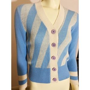 Vintage 60s Baby Blue Striped Cardigan Sweater